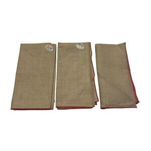 Vintage Leacock 100% Linen Cloth Napkins Set 3 Two 16" One 14" Beige Coral Edge